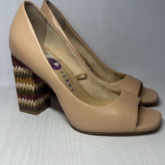 Katy Perry The Catie Chunky Block Heels Open Peep Toe Nude Size 6.5 - Picture 1 of 9
